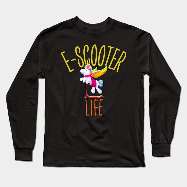 Cute Kawaii Unicorn Driving E Scooter Long Sleeve T-Shirt by maxdax